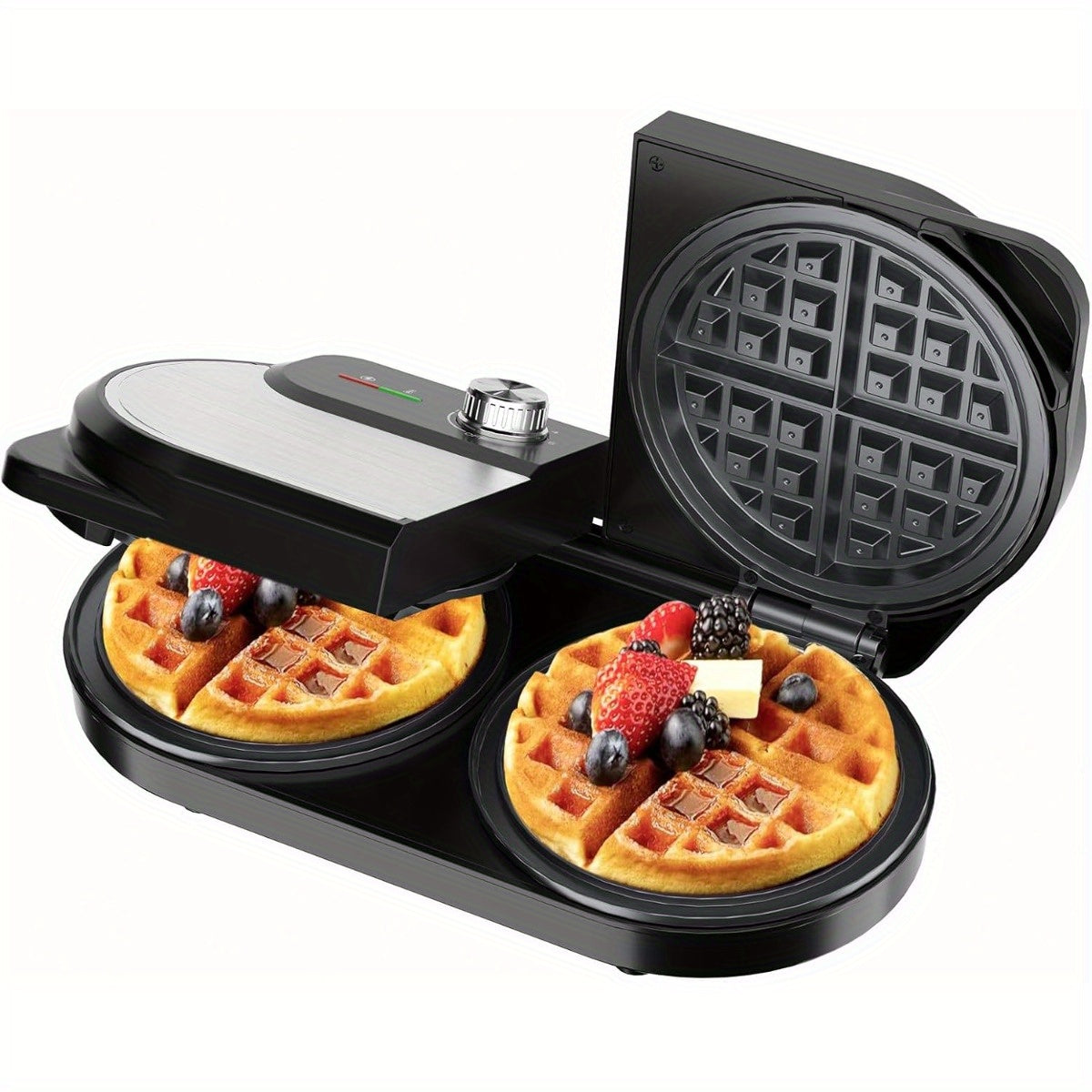 Double Belgian Waffle Maker 6-Inch 1400W – Stainless Steel with Nonstick Plates, Adjustable Temperature & Cool-Touch Handles