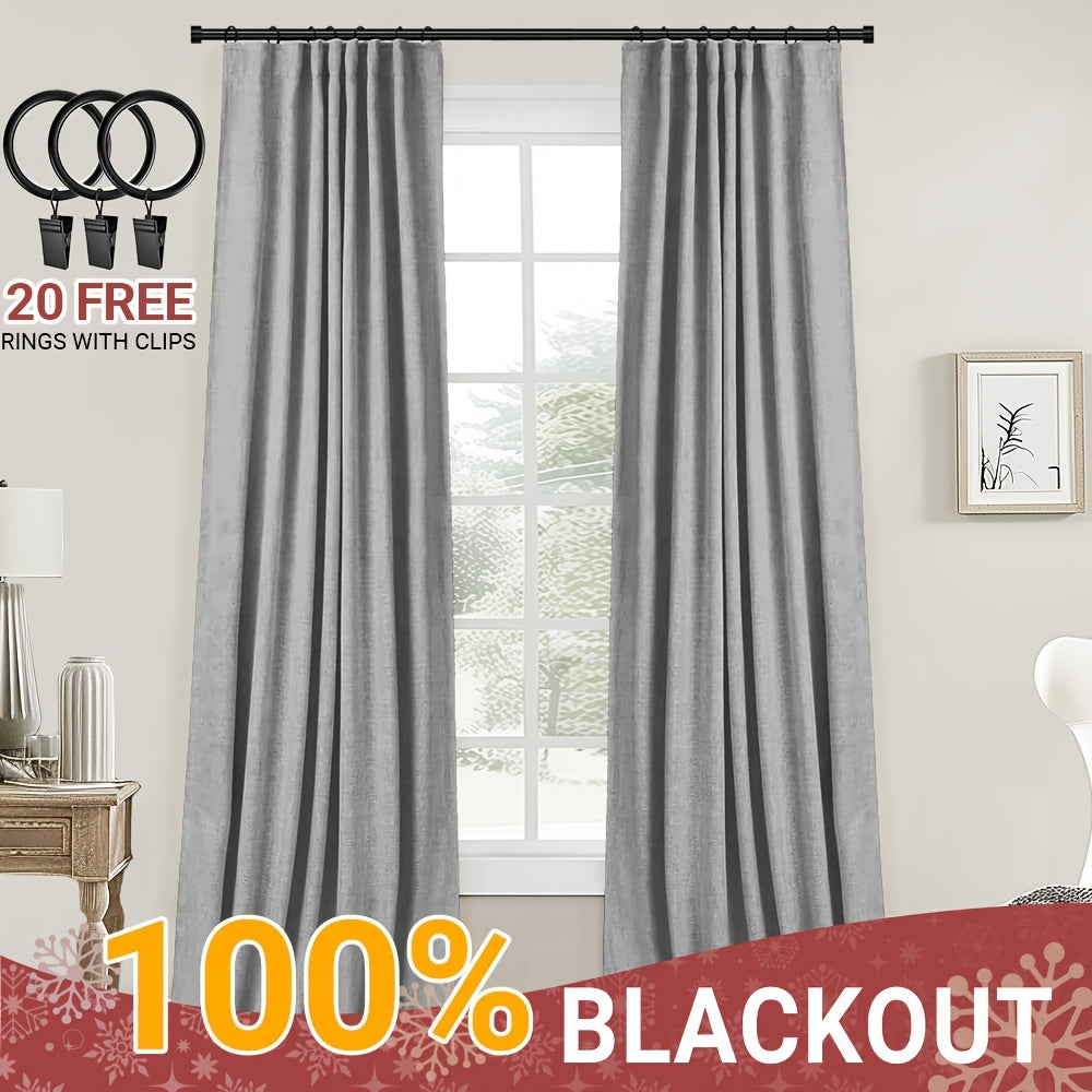Blackout Curtains for Living Room & Bedroom - 100% Blackout Textured Panels, Thermal Insulated, Rod Pocket & Clip Rings, Multiple Sizes & Colors