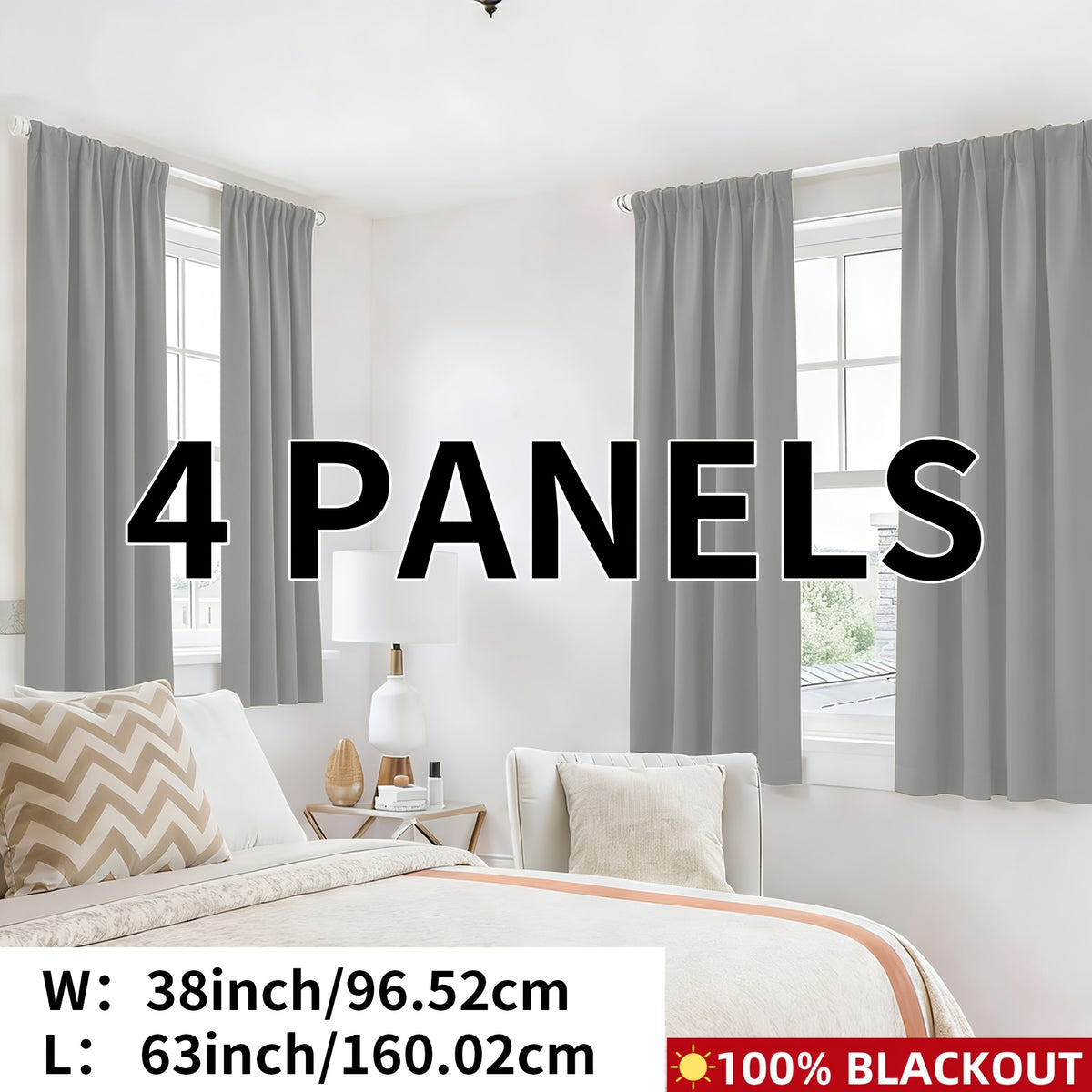 Blackout Curtains Rod Pocket 4-Panel Solid Color Lightweight Matte Drapes | 100% Light Blocking Window Curtains for Bedroom Living Room, 9 Colors 5 Sizes
