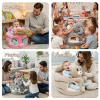 Baby Support Seat Plush Animal Infant Lounger – Ultra-Soft Cushioned Tummy Time Seat for Babies & Toddlers, Non-Toxic Fabric, No Assembly, Elephant Grey, Bear Pink & Bear Khaki