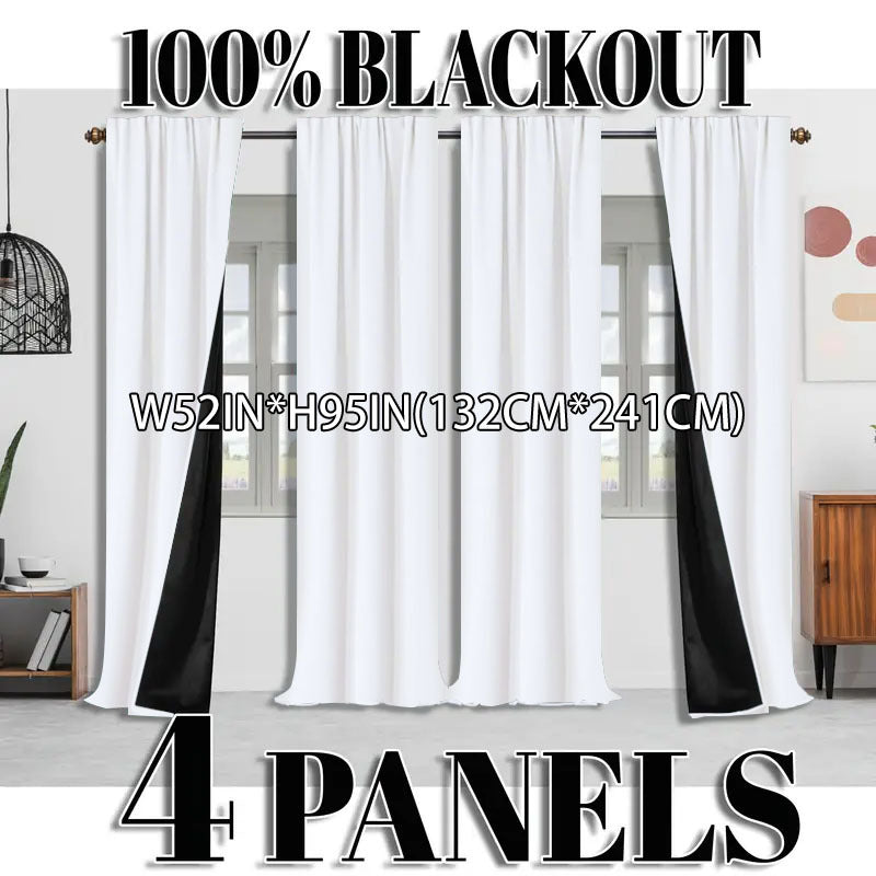 Blackout Curtains 4 Panel Set Rod Pocket – 100% Thermal Insulated Noise Reducing Solid Polyester, Laminated Lining, 7 Colors 7 Sizes