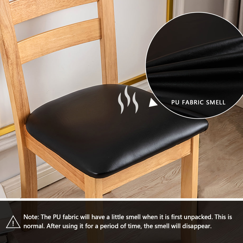 Waterproof Faux Leather Dining Chair Seat Covers 4/6 Pack – Stretch PU Fabric Removable Washable Chair Cushion Slipcovers for Dining Room Kitchen Hotel Home Decor, Hook & Loop Closure