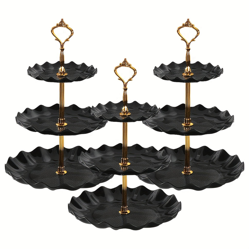 European-Style Plastic Tiered Cake Stand for Parties – 1 or 3-Piece White Dessert Display for Cupcakes, Fruit & Sweets, Birthdays, Weddings & Graduations