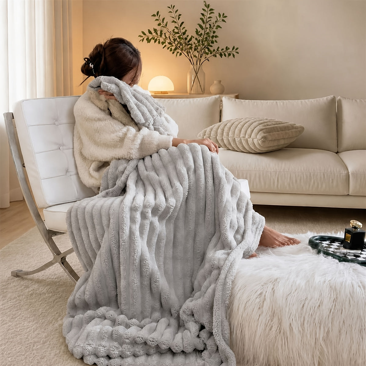 Soft Plush Throw Blanket – Thick Warm Fuzzy Cozy Blanket for Couch, Bed, Office & Travel | 4 Sizes, 4 Colors | Great for Gifts & Room Decor