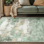 Modern Abstract Area Rug Low Pile Machine Washable Non-Slip for Living Room, Bedroom & Dining – Sage Green, Blue & Dark Grey, 4 Oversized Options
