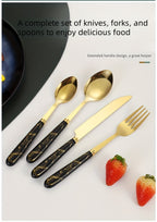 24-Piece Marble Pattern Stainless Steel Flatware Set Western Steak Knife Fork Spoon with Gift Box and Storage Rack