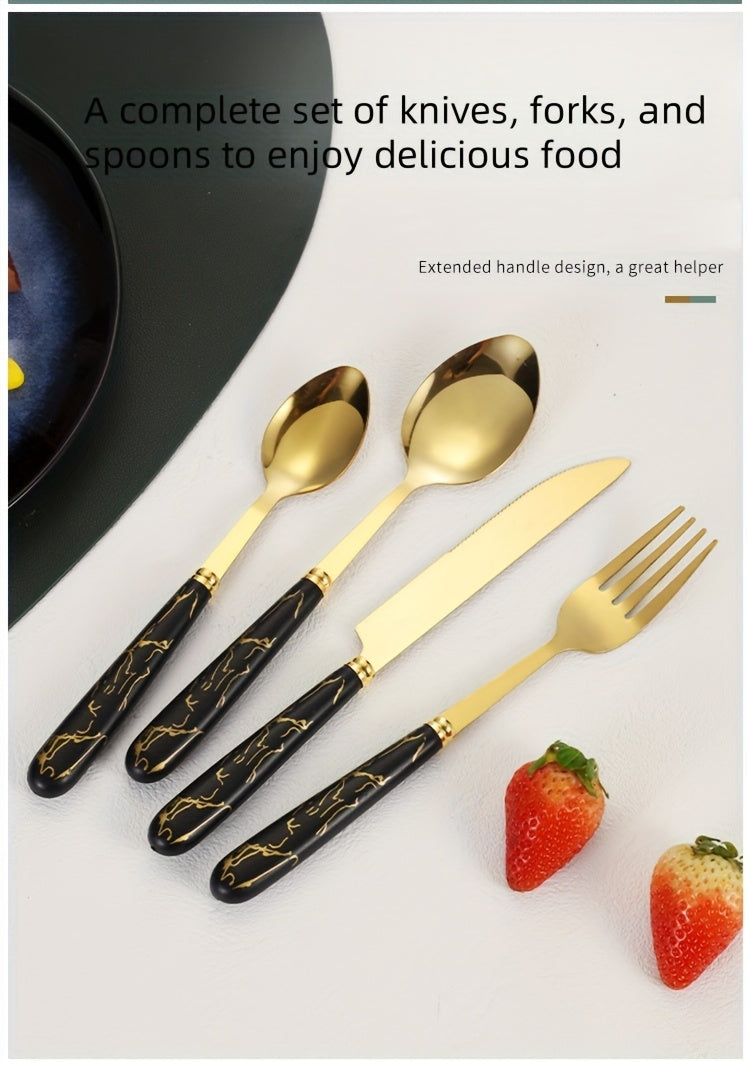 24-Piece Marble Pattern Stainless Steel Flatware Set Western Steak Knife Fork Spoon with Gift Box and Storage Rack