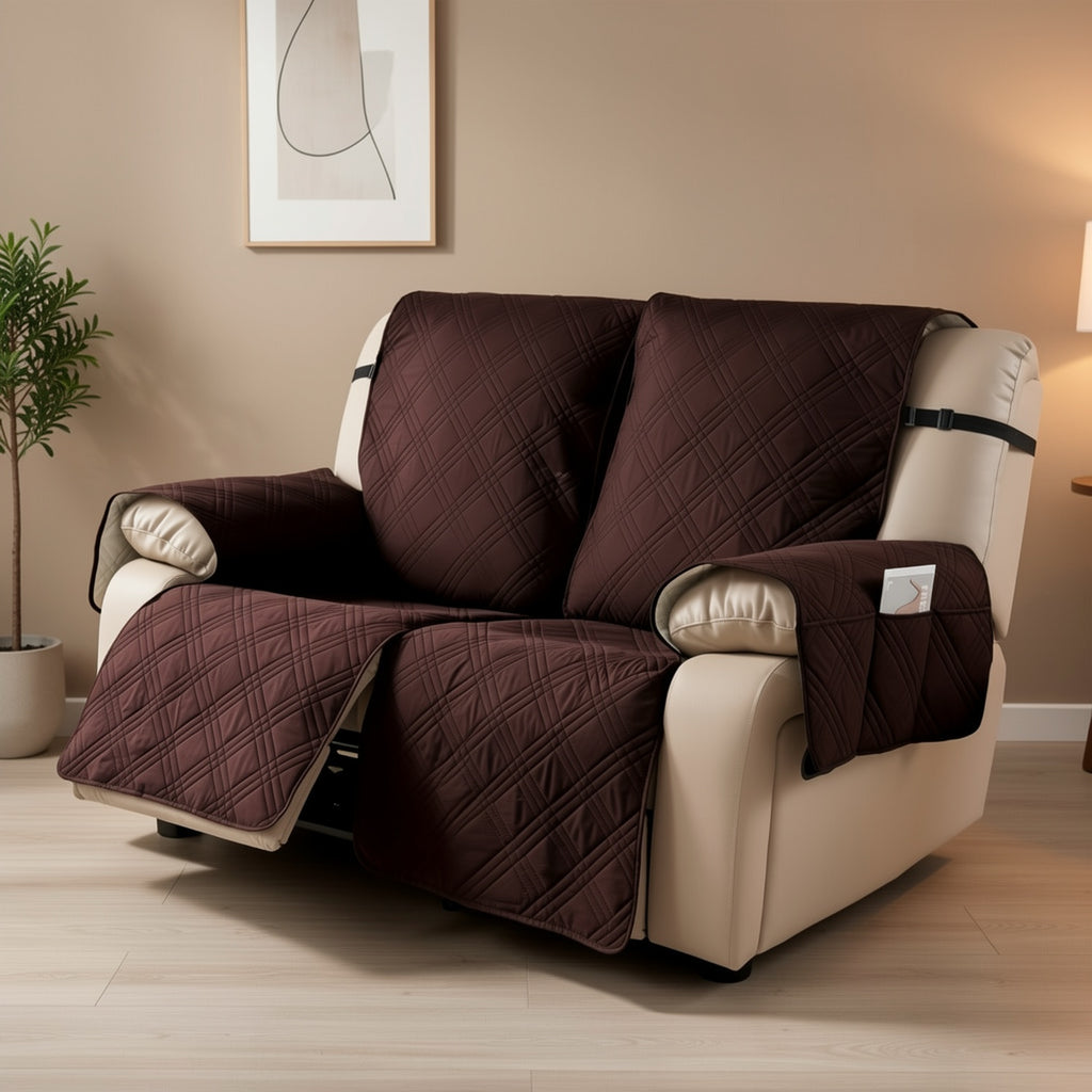 Waterproof Split Recliner Loveseat Cover 2 Piece Set Non-Slip Elastic Strap Washable Reclining Sofa Slipcover Furniture Protector for Moving Parts Contemporary Style