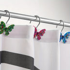 Butterfly Shower Curtain Hooks 12 Pack - Decorative Rustproof Metal Curtain Hook Rings, Colorful Aesthetic Design for Bathroom, Wardrobe & Living Room, Green Blue Tricolor Options
