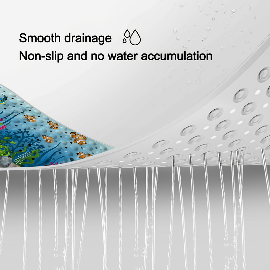 Non-Slip Bathtub Mat with Suction Cups & Drain Holes – PVC Shower Mat 40x16, Cushioned, Machine Washable, Fun Ocean Designs for Kids & Adults