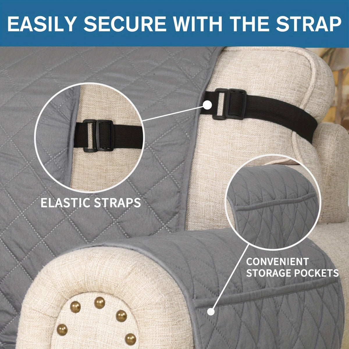 Universal Fit Sofa Slipcover Protector Washable 3 4 Seater, 5-Layer Quilted Pet-Friendly Couch Cover with Elastic Straps – Recliner & Loveseat Compatible, Non-Slip Furniture Protector for Living Room