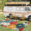 Floral Patterned Outdoor & Indoor Rectangular Rug - Non-Slip Machine Washable Soft Area Rug for Living Room Bedroom Garden Camping Picnic, Home Decor