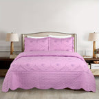 Quilted Embroidered Bedspread Set 3 Pcs – Floral Embroidery, 100% Polyester, Wrinkle-Resistant Lightweight Coverlet for Queen & King Bedroom Decor, 16 Colors