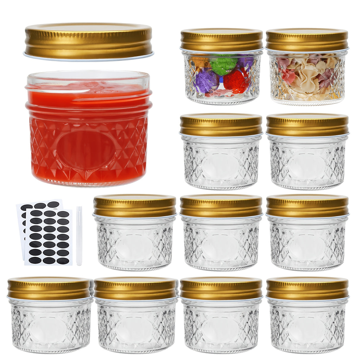 4oz Mason Jars with Lids – Silvery Canned Jelly Jars for Jam, Honey, Spice, Wedding Favors & Kitchen Storage (12/48 Pack)