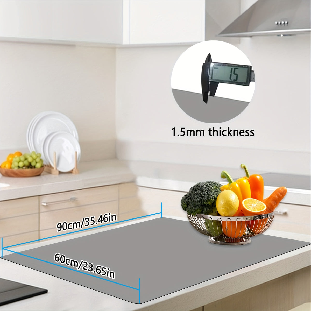 Silicone Kitchen Counter Mat Extra Large, Nonslip Heat Resistant Countertop Protector, Nonstick Waterproof Craft Mat & Table Placemat, Multi-Size in Gray, Black & Translucent