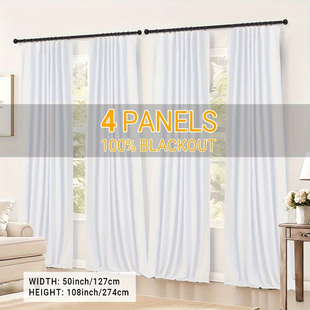 Blackout Curtains for Bedroom 4 Panels Set – 100% Full Light Blocking Textured Thick Drapes with Grey Liner, Rod Pocket, Room Darkening Window Curtains for Living Room, 50W x 84/96/108 Inch Long