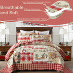 Christmas Quilt Set Queen King 3 Piece – Rustic Lodge Deer Snowman Snowflake Holiday Bedding Ensemble, Quilted Bedspread Coverlet with Pillow Shams, Machine Washable Lightweight Comforter