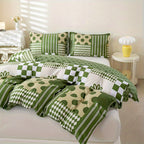 Green Geometric Duvet Cover Set 3 Piece Soft Microfiber with 2 Pillowcases Multiple Sizes Bedroom Decor Comforter Not Included