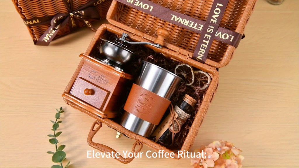 Portable Hand Grinder Coffee Set for Travel Office Outdoor | Manual Coffee Grinder Gift Set with Stainless Steel Burr
