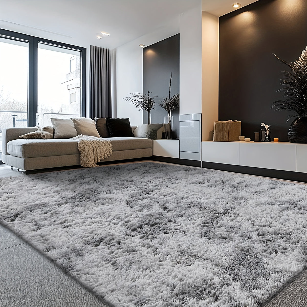 Velvet Shag Area Rug with Non-Slip Backing – Super Soft Plush Indoor Carpet for Living Room, Bedroom & Kitchen, Tie-Dye & Solid Colors, 5 Sizes