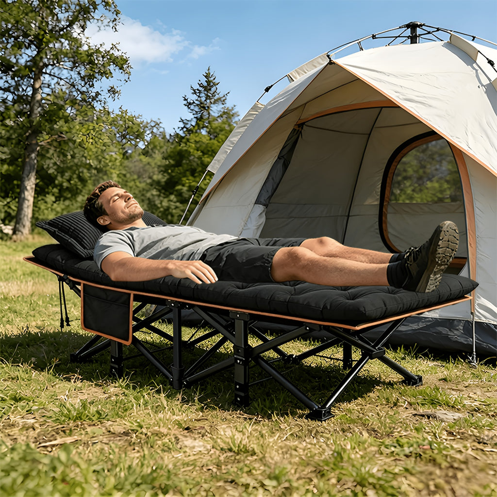 Portable Folding Camping Bed 28in Wide Heavy Duty 510 710 lbs with Optional Mattress Cushion Pillow Carry Bag Cot for Office Nap Beach Yard RV Adult