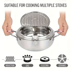 Stainless Steel Tempura Deep Fryer with Thermometer, Lid & Drip Strainer – Temperature Control Pot for Frying Boiling Steaming at Home