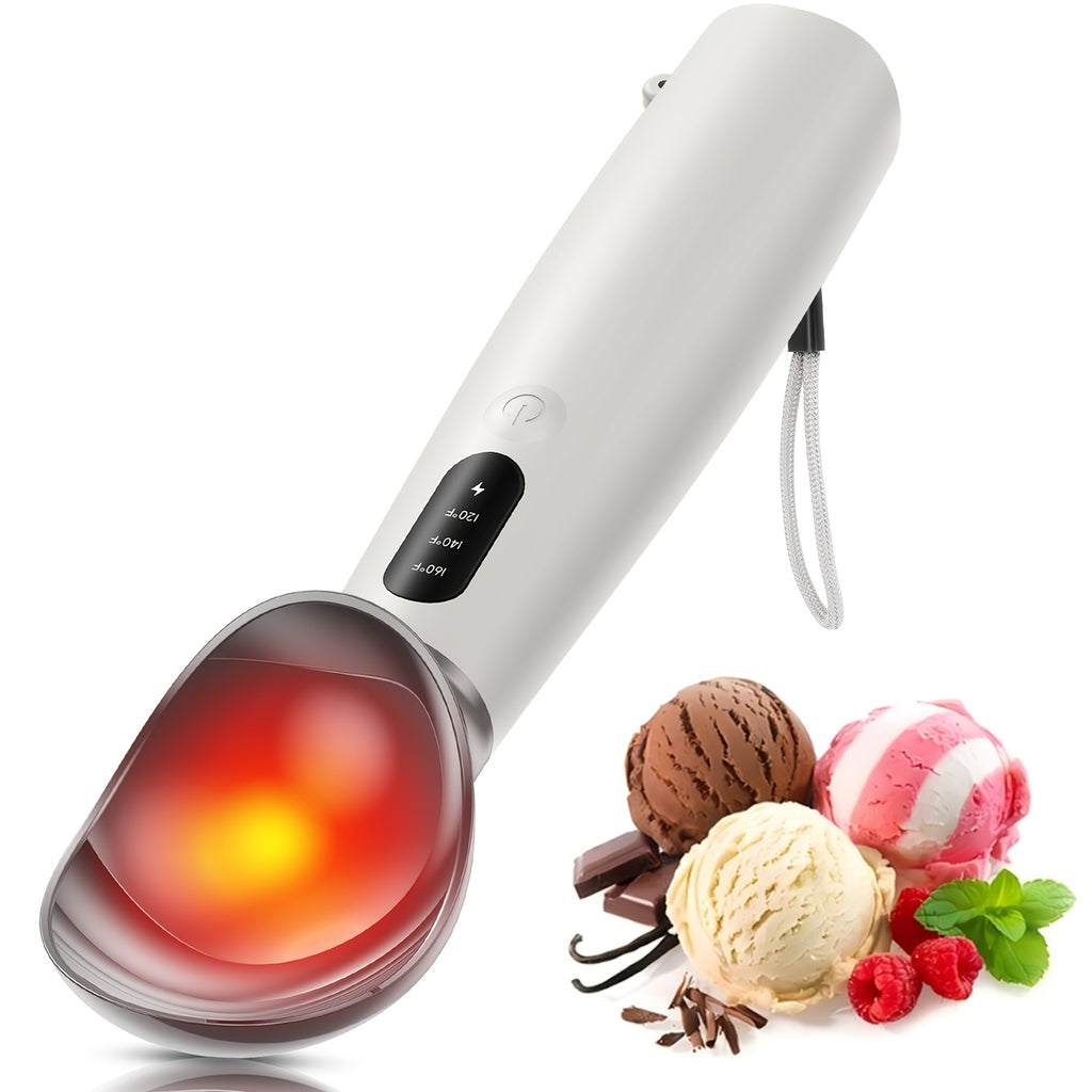 Electric Heated Ice Cream Scoop USB-C Rechargeable with 3 Temperature Settings - Self-Heating Ice Cream Scoop for Hard Ice Cream, IPX7 Waterproof, Ergonomic Zinc Alloy & Silicone, Ice Cream Lover Gift