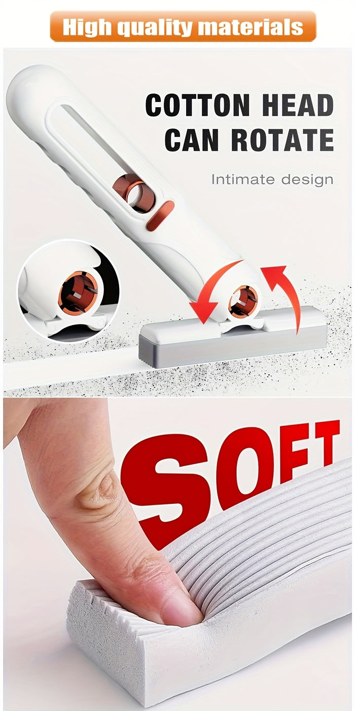 Mini Sponge Mop Set of 2 Adjustable Handle 4 Reusable Heads Self Squeezing Super Absorbent Portable Cleaner for Bathroom Kitchen Car Window Glass Home Office