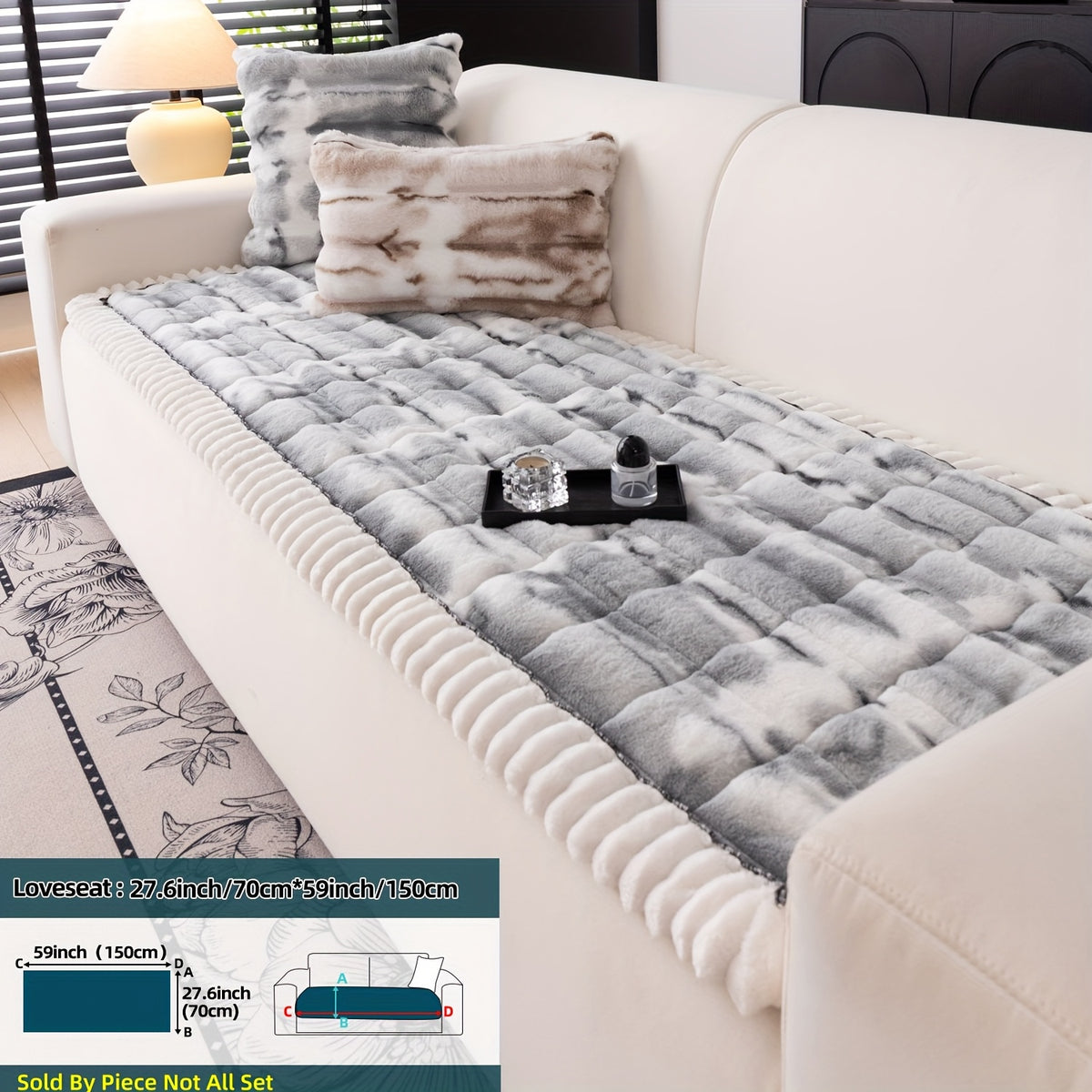 Plush Sofa Cover Super Soft Thickened Warm Anti-Slip Couch Cushion Mat – Furry Velvet Sofa Protector for Living Room Bedroom, Easy Care Durable Home Decor Furniture Cover