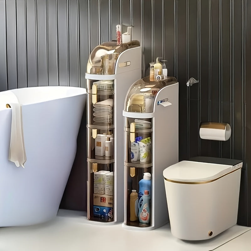 Narrow Tall Bathroom Storage Cabinet 7 Inch Slim Freestanding Rack with Clear Drawers 3 Tier Space-Saving Organizer for Small Spaces