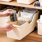 Rolling Plastic Storage Bins Set of 3 – Large Capacity Wheeled Organizer Containers for Kitchen, Bathroom, Pantry, Freezer & Cabinet | Multi-Purpose Roll-Out Storage Bin with Bonus Towel Gift
