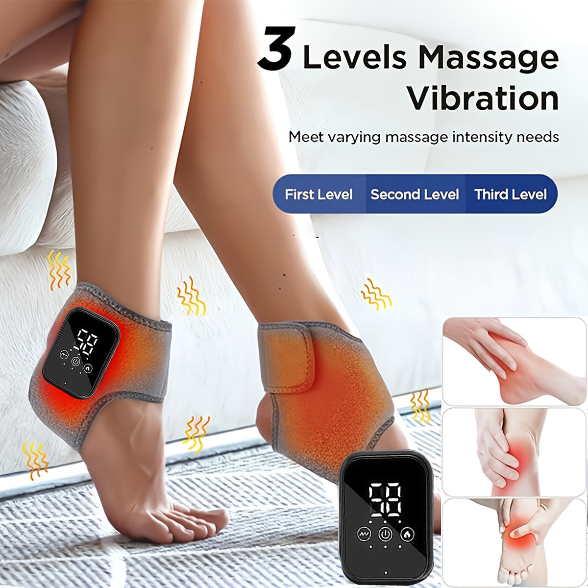 Heated Ankle Foot Massager with Temperature Control & Vibration – Wireless Smart Timed Electric Massager, Adjustable Intensity, Removable Pads, Ideal Gift for Men & Women