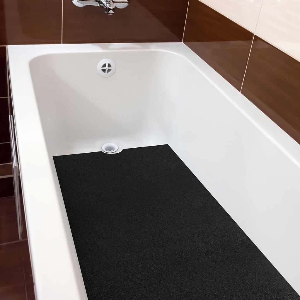 Non-Slip Bathtub Mat 16x40 with Drain Cutout - Peel & Stick Adhesive PEVA Anti-Slip Tub Sticker for Shower Floor Boat Wet Areas, Black