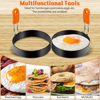 Egg Rings Set 6pcs Nonstick Stainless Steel with Silicone Handle – 4-Inch & 6-Inch Round Pancake Molds for Fried Eggs, Omelets & Breakfast Sandwiches