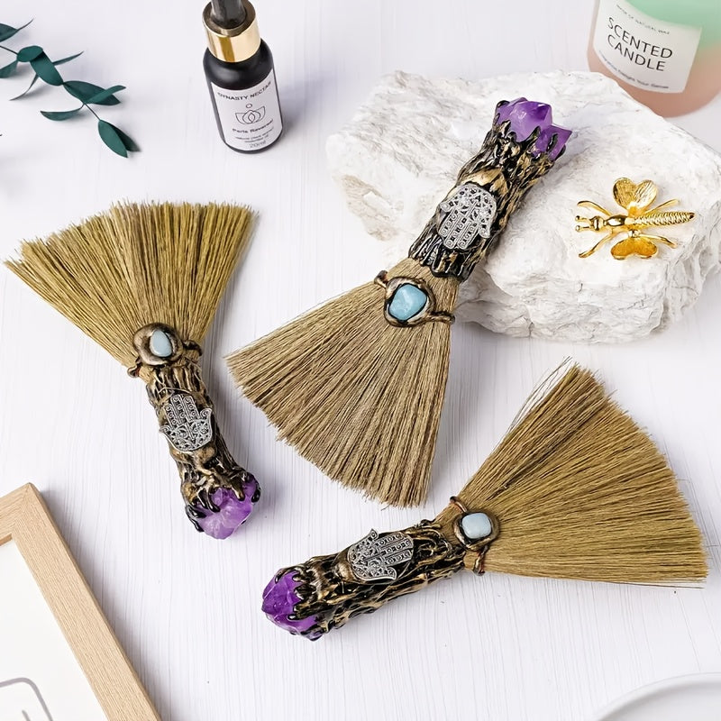 Mini Magic Brooms 12pcs Decorative Christmas Halloween Day of the Dead Witch Broom Set for Home Decor DIY Crafts Crystal Accessories Holiday Birthday Gift