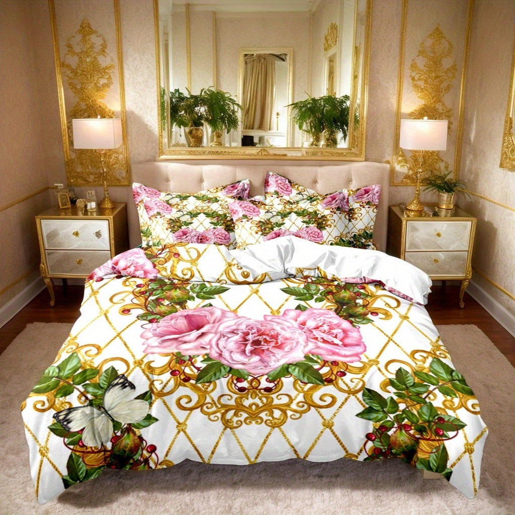 Duvet Cover Set Baroque Geometric Floral 3 Piece Soft Breathable Polyester Quilt Cover with 2 Pillowcases All Season Twin Full Queen King Multicolor Modern Art