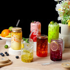 Mason Jar Drinking Glasses Set of 16 with Lids, Straws & Brushes - 18.7oz 550ml Reusable Glass Cups for Iced Coffee Water Family Gatherings