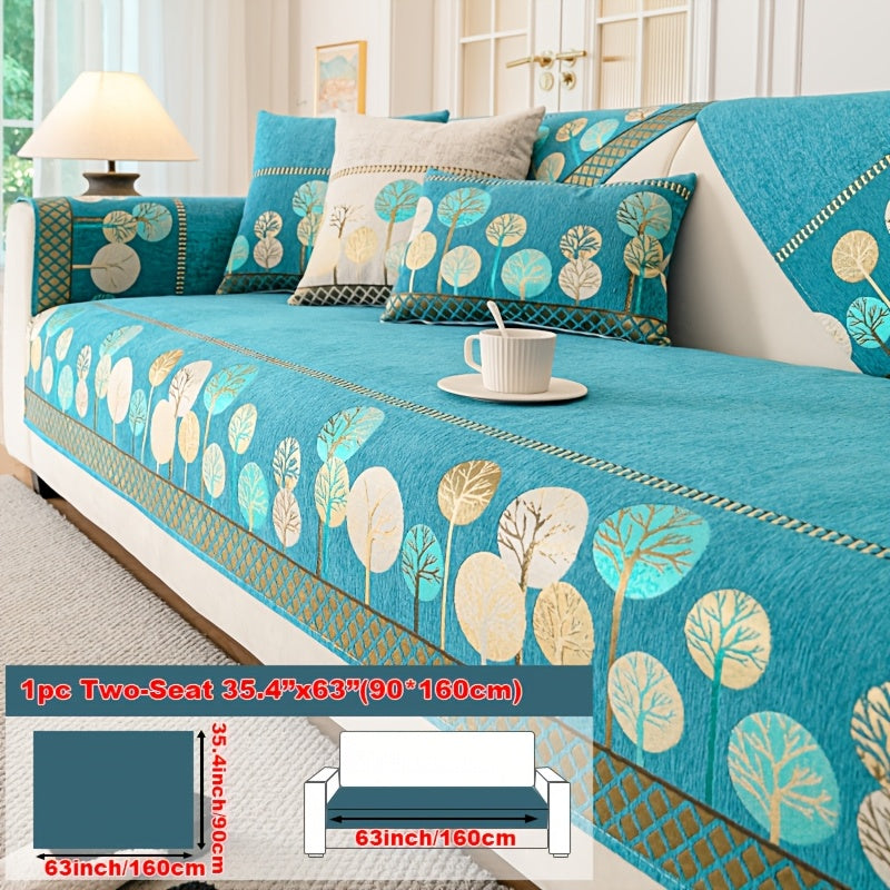 Bohemian Embroidered Sofa Cushion Cover Geometric Tree Leaf Design Pet Friendly Elegant Blue Gold for Living Room Bedroom Office All Sofa Sizes