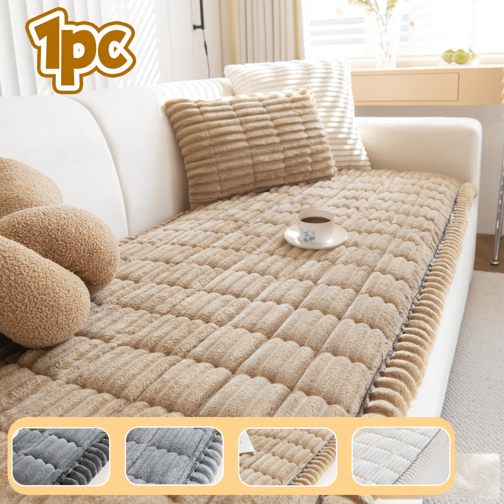Corduroy Plush Sofa Cover 1pc – Thickened Non-Slip Washable Couch Slipcover for 2 3 4 Cushion Sofa & L-Shape Sectional, Soft Cozy Furniture Protector All Seasons, Christmas Home Decor