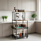 4-Tier Kitchen Microwave Oven Stand with Wheels – Vertical Baking & Bread Storage Rack for Kitchen & Dining Room | Rolling Floor-Standing Shelving