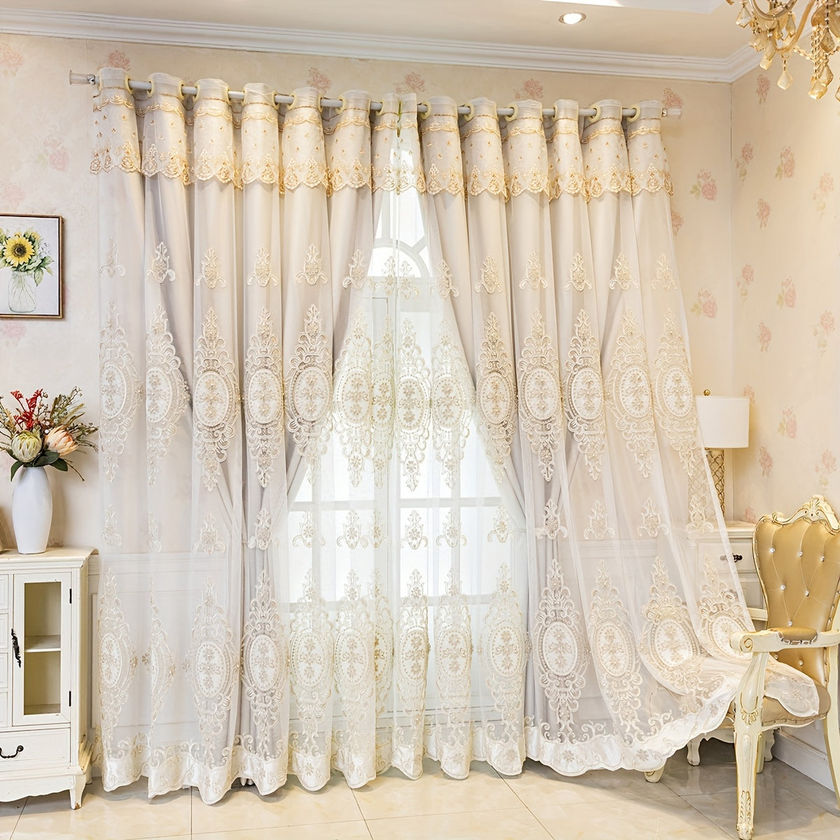 3D Embroidered Blackout Curtain Panel – Luxury Heavy Fabric, Grommet Top, Thermal Insulated | Living Room, Bedroom & Office | Beige | 6 Sizes | Nuvia Haven