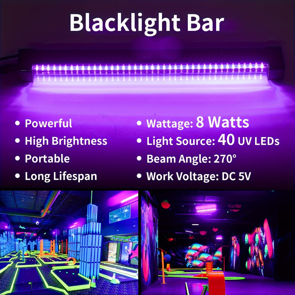 UV LED Blacklight Bar 12.6 Inch USB 5V 385-400nm Black Light Strip with Switch for Halloween Party Decoration, Stage Lighting, Club Disco, Christmas, Valentine's Day - 2 Pack & Single Options