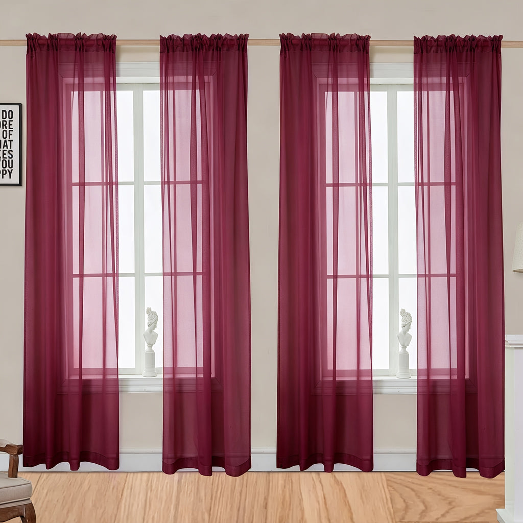 Sheer Gauze Curtains 4 Panels Rod Pocket – Dreamy Transparent Light Filtering Window Drapes for Living Room Bedroom Balcony, 11 Colors 3 Sizes