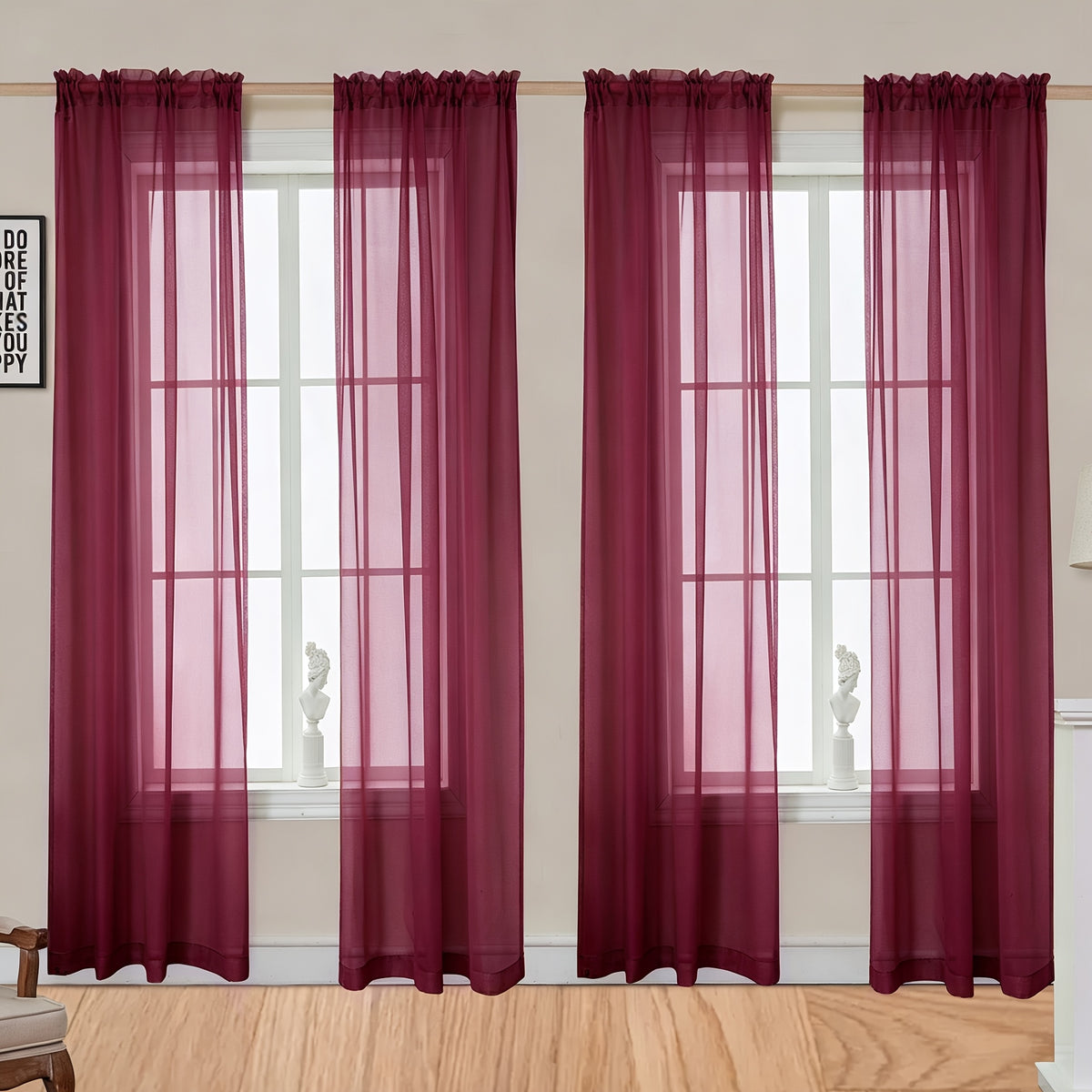 Sheer Gauze Curtains 4 Panels Rod Pocket – Dreamy Transparent Light Filtering Window Drapes for Living Room Bedroom Balcony, 11 Colors 3 Sizes