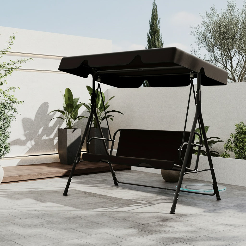 Outdoor Patio Swing Glider with Canopy & Heavy Duty Stand, Adjustable Bracket, Rust-Proof Powder Coated Frame, Sun Shade Polyester Canopy, Adult Porch Swing for Garden, Lawn and Backyard