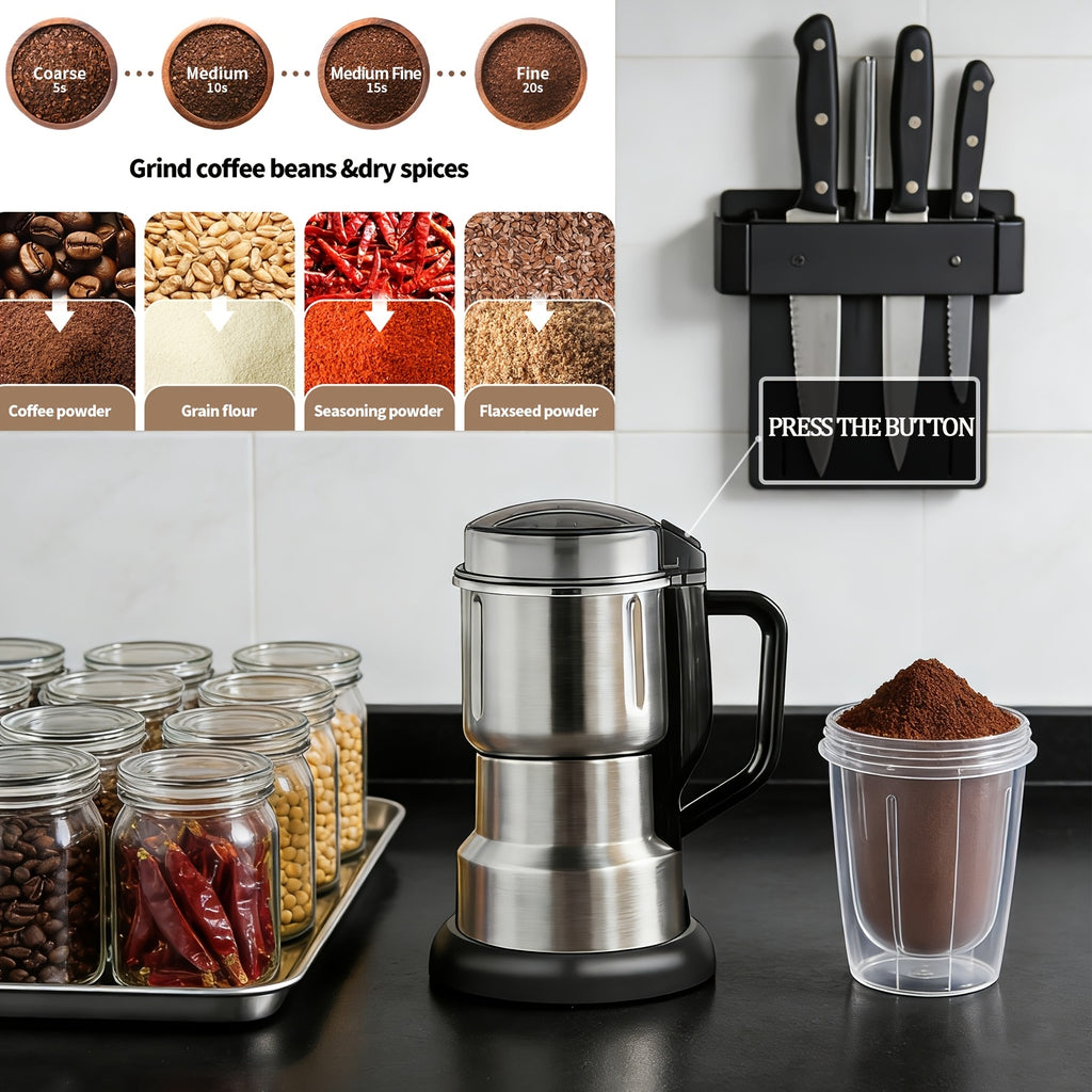 300W Electric Coffee Grinder & Spice Mill – Stainless Steel Blade, Food-Safe, One-Touch Grinding for Espresso, Beans, Grains | Nuvia Haven
