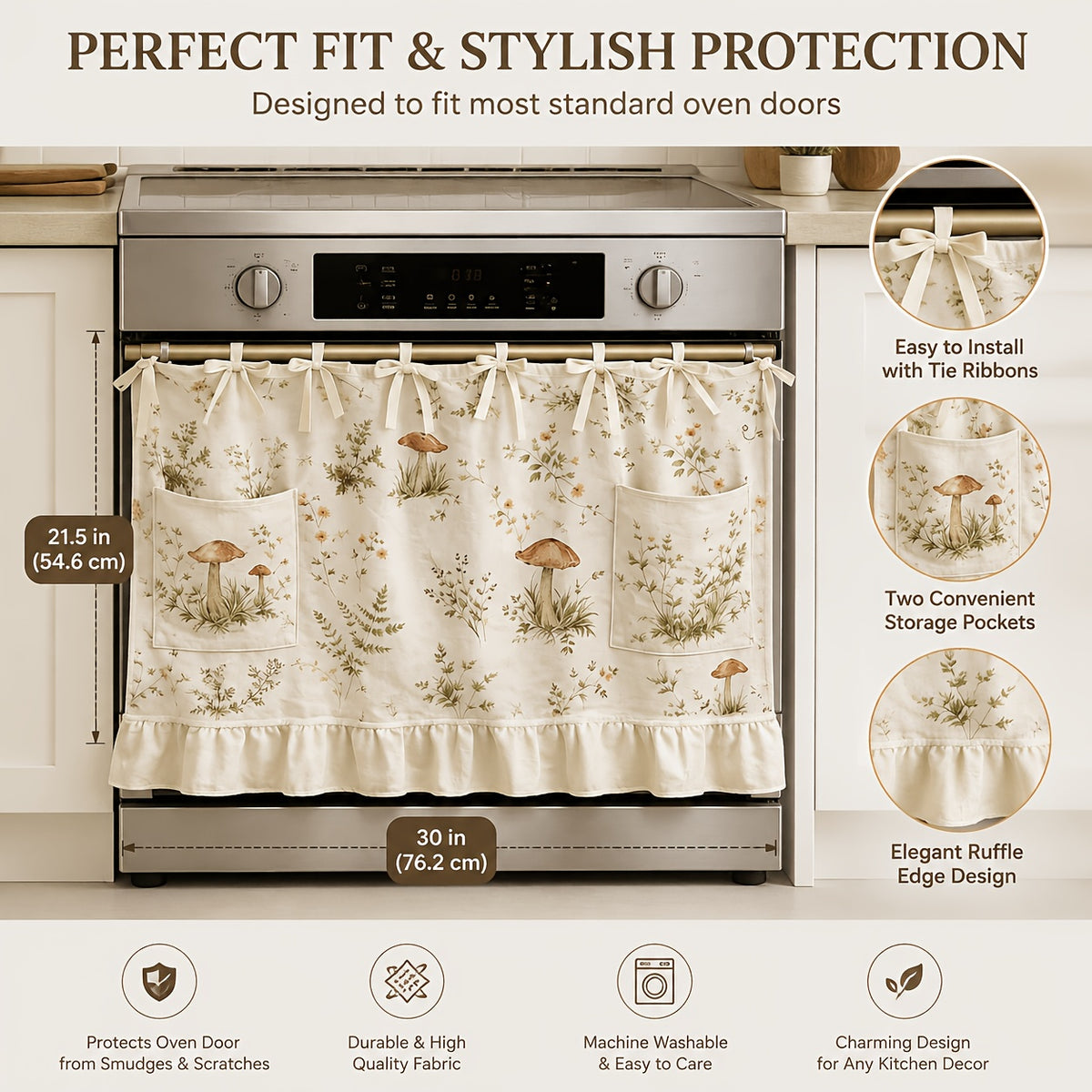 Appliance Skirt Curtain with Pockets – Farmhouse Kitchen Decor, Blackout Polyester, Grommet Top, Ruffled Trim | Hides Dishwasher, Washing Machine & Range Clutter | Nuvia Haven