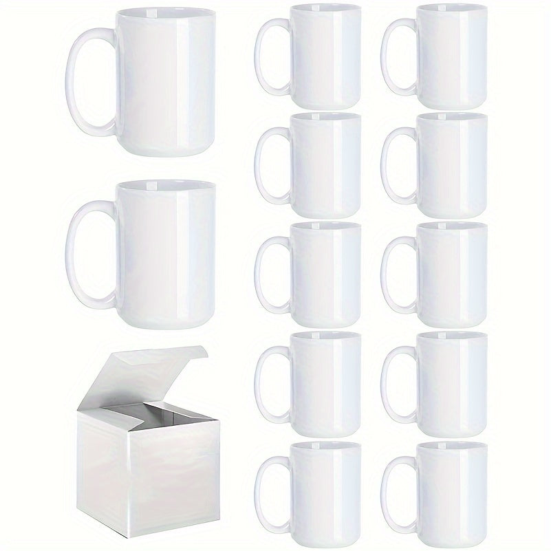 Sublimation Mugs 12 Pack White Coffee Cups with Gift Boxes - 11oz & 15oz Blank Ceramic Mugs for DIY Printing, Bulk Gifts & Custom Orders
