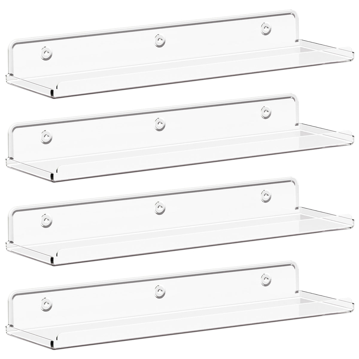 Floating Wall Shelf 15 Inch Transparent Acrylic – Clear Wall-Mounted Display Shelf for Books, Vinyl Records, Photos & Decor | Space-Saving Storage Organizer for Bedroom, Living Room, Bathroom & Kitchen