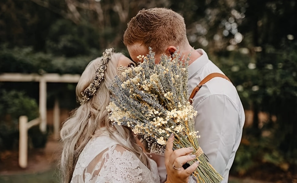 Dried Lavender & Baby’s Breath Flower Bundles 2 Bunches 17 Inch – Dried Gypsophila Bouquet for Vase, Home Decor, Wedding, Photography & DIY Wreath – Valentine’s Day Floral Arrangement Gift
